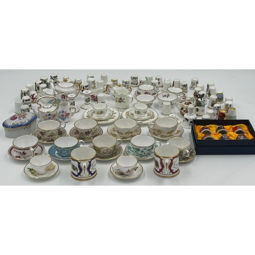 419 - Various porcelain miniatures to include mainly Spode, 2 x Royal Doulton twin handled loving cups, Co... 