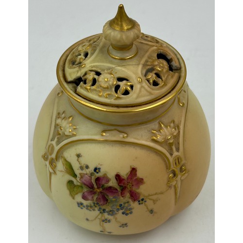 422 - Royal Worcester blush ivory comprising: pot pourri shape 1312 No.112589 lacking lids, 2 x  jugs, lar... 