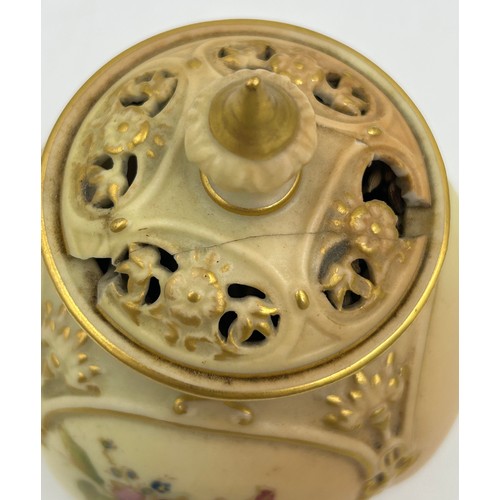 422 - Royal Worcester blush ivory comprising: pot pourri shape 1312 No.112589 lacking lids, 2 x  jugs, lar... 