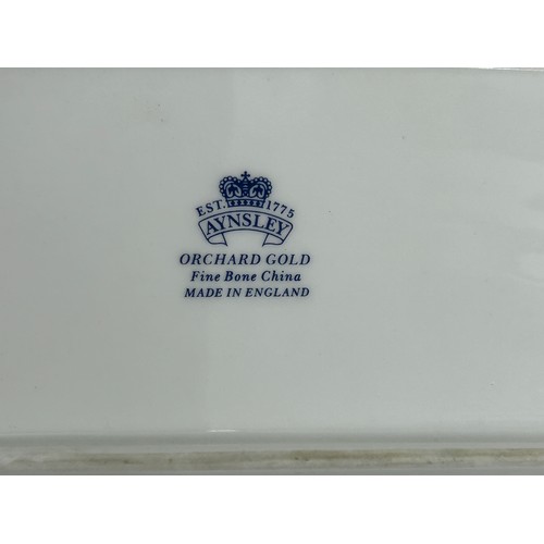 423 - Aynsley Orchard Gold c746 pattern to include 2 x cups, 2 x saucers 1 x plate 16cm d all signed D. Jo... 