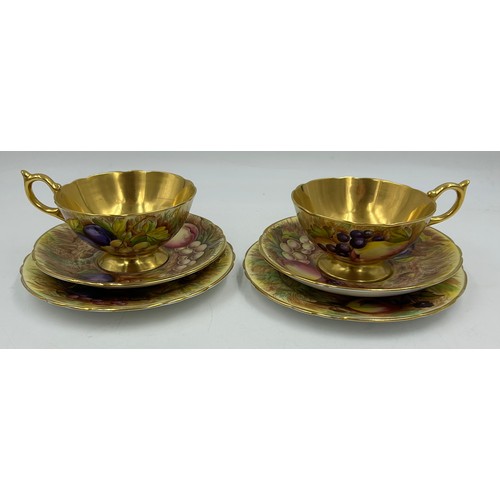 423 - Aynsley Orchard Gold c746 pattern to include 2 x cups, 2 x saucers 1 x plate 16cm d all signed D. Jo... 