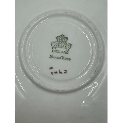 423 - Aynsley Orchard Gold c746 pattern to include 2 x cups, 2 x saucers 1 x plate 16cm d all signed D. Jo... 