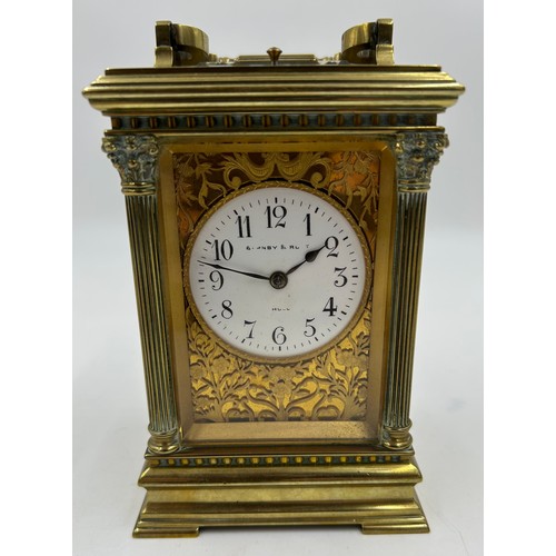 A 19thC brass cased carriage clock retailed by Barnby & Rust, Hull ...