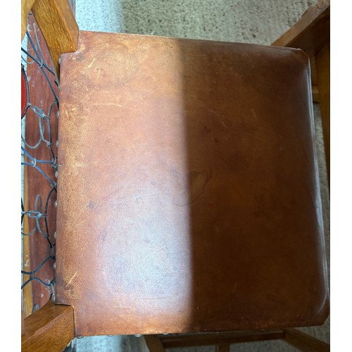 207 - An Alan ‘Acornman’ Grainger refectory dining table and six leather seated chairs including two carve... 