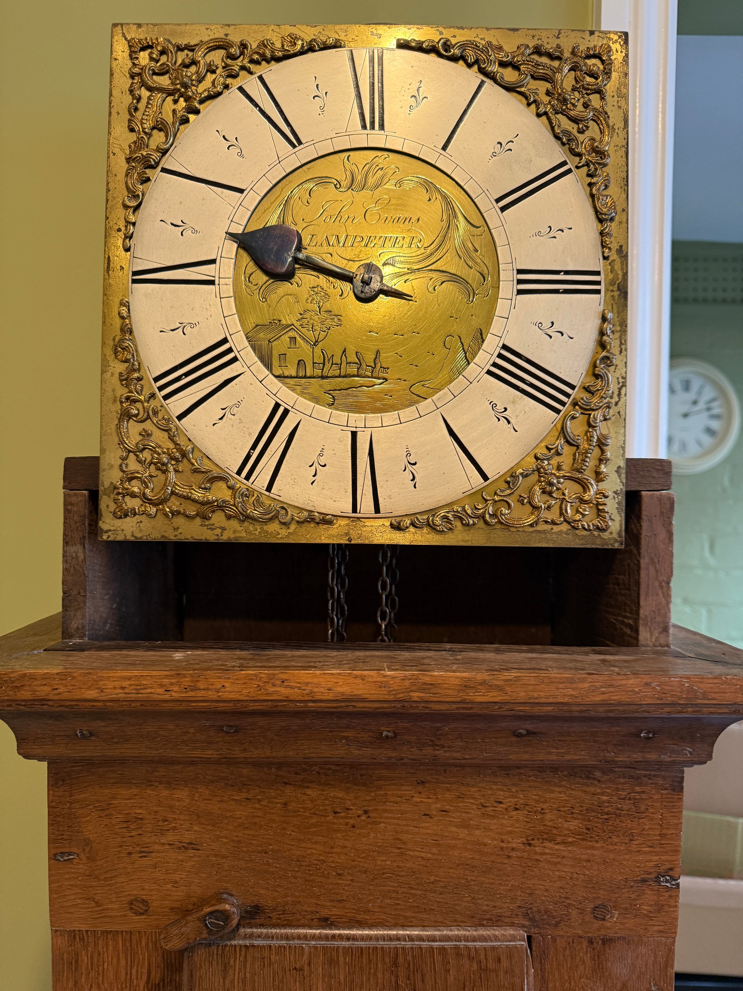 An oak 30 hour longcase clock with brass face, John Evans, Lampeter ...
