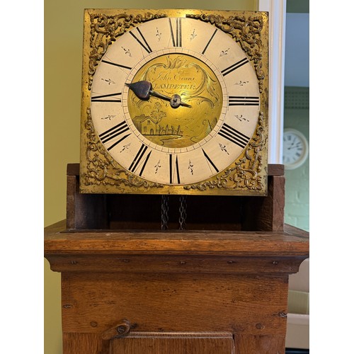 An oak 30 hour longcase clock with brass face, John Evans, Lampeter ...