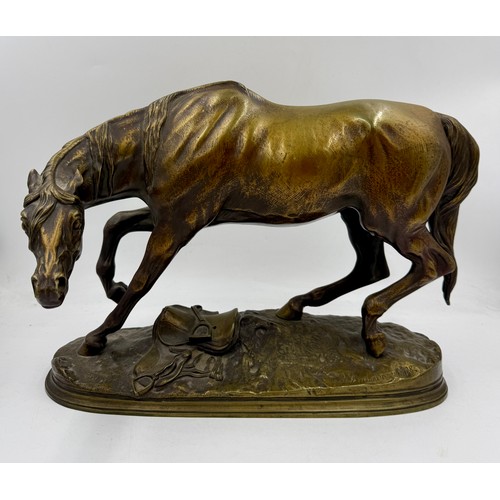 Animalier bronze horse by Pierre Lenordez. Signed to base. 44cm w x 32cm h x 18cm d.