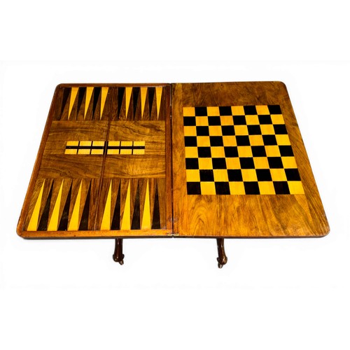 12 - A nineteenth century Tunbridge ware inlaid games/work table, possibly depicting Eridge Castle. 59cm ... 