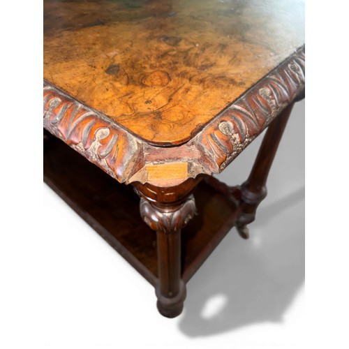 13 - A 19thC burr walnut veneered side table. 87cm x 49cm x 71cm h.