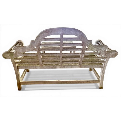 1 - A Lutyens style teak garden bench and table. Bench 165cm w x 57cm d x 103cm h to back. Table 91cm x ... 