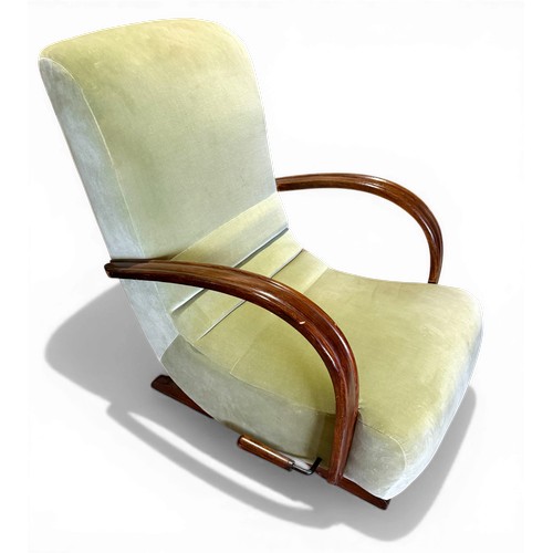 23 - Two oak framed velvet upholstered adjustable rocking armchairs. 66cm w arm to arm.