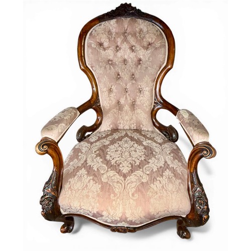 24 - A good quality 19thC drawing room furniture comprising sofa and two similar open armchairs with butt... 