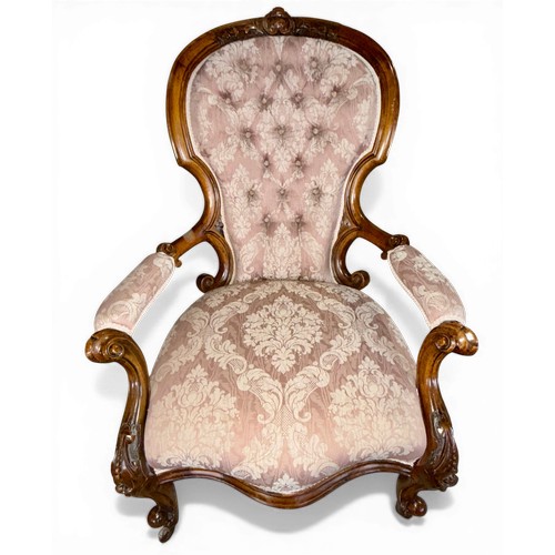 24 - A good quality 19thC drawing room furniture comprising sofa and two similar open armchairs with butt... 