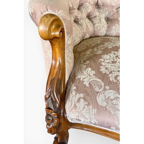 24 - A good quality 19thC drawing room furniture comprising sofa and two similar open armchairs with butt... 