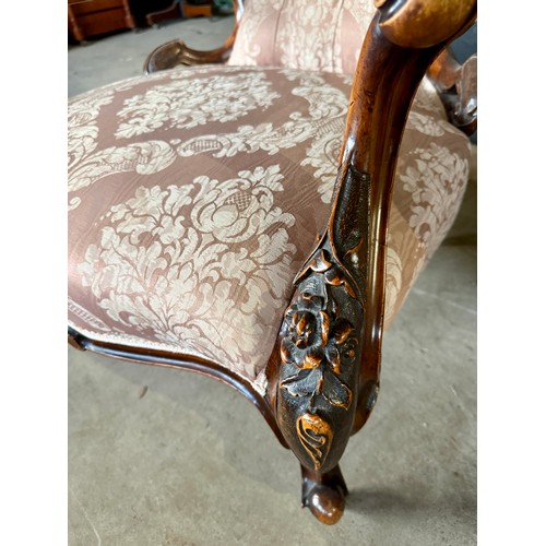 24 - A good quality 19thC drawing room furniture comprising sofa and two similar open armchairs with butt... 