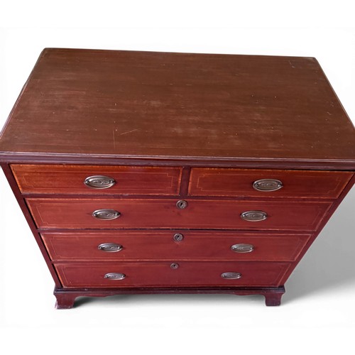 50 - A 19thC chest of drawers, 2 over 3 with splay bracket feet. 101 w x 52 d x 96cm h.