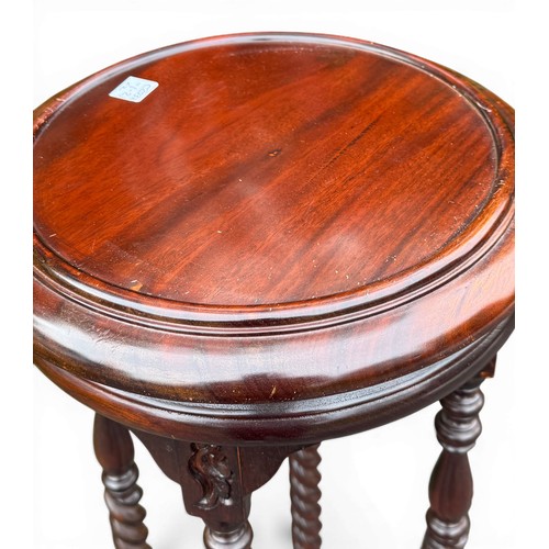 52 - Two 2 tier plant stands with barley twist turnings. 100cm h.