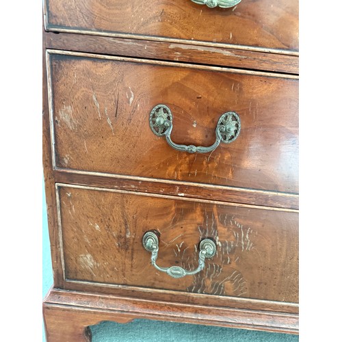55 - A 19thC mahogany four drawer chest on bracket feet with scrumble ends. 84 w x 46 d x 82cm h.