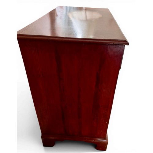 55 - A 19thC mahogany four drawer chest on bracket feet with scrumble ends. 84 w x 46 d x 82cm h.