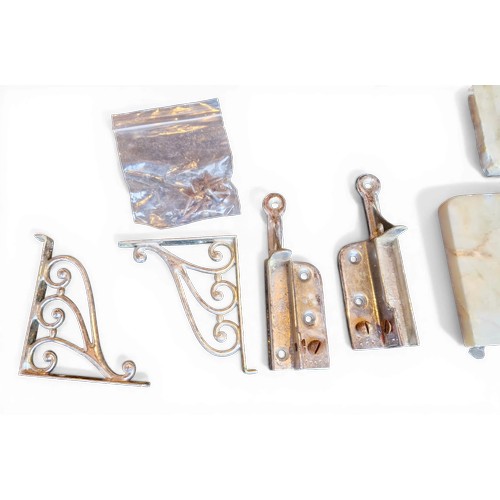 3 - A white porcelain sink, marble surround, chrome legs and modern mirror to back, circa 1935.