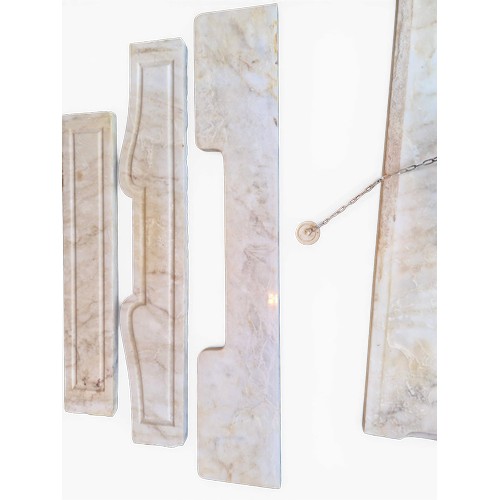 3 - A white porcelain sink, marble surround, chrome legs and modern mirror to back, circa 1935.