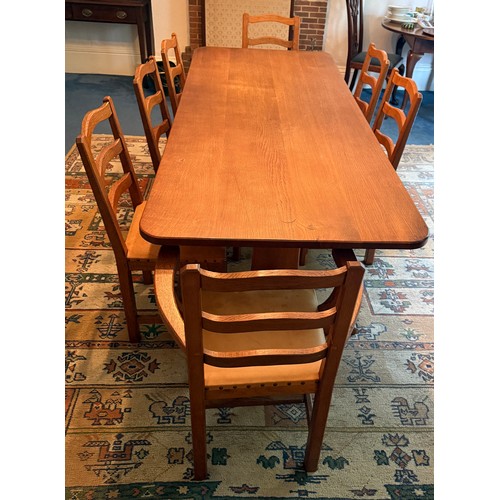 106A - An Alan 'Acornman' Grainger refectory table 212cm l x 87cm w and 8 leather covered chairs with ladde... 