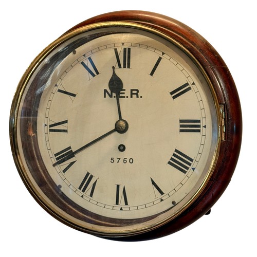 An NER mahogany cased station clock with fusée movement 5750, 26cm ...