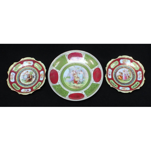 43 - Three assorted Vienna style porcelain cabinet plates, two a pair and a larger example, all with tran...