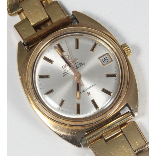 97 - A gents gold-plated Omega automatic Constellation wristwatch, c.1970's, the silvered dial with gilt ... 