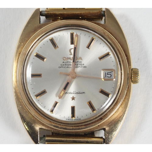 97 - A gents gold-plated Omega automatic Constellation wristwatch, c.1970's, the silvered dial with gilt ... 