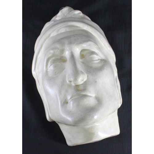 671 - A ceramic death or funerary mask of a middle-aged European man wearing a nightcap, 26cm
