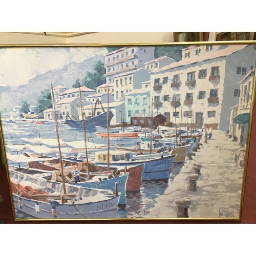 Lee Reynolds 20th Century Mediterranean scene with boats in