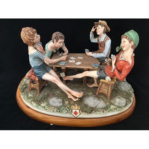 Capodimonte -  The Cheats  Figurine of Three Boys Playing Poker Hand  Painted