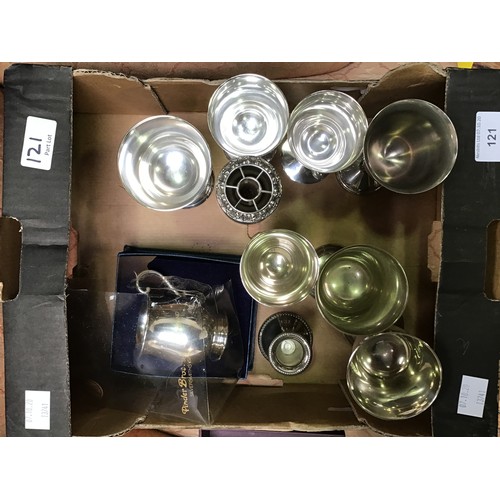 101 - A quantity of assorted silver-plate, pewter and metalware items comprising a pair of three light can... 