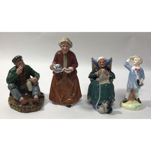 59 - Four assorted Royal Doulton figures comprising ‘Teatime HN2255’, ‘Little Boy Blue HN2062’ ‘The Wayfa... 