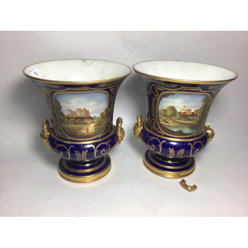 75 - A pair of early 19th century Derby porcelain campagna vases, hand painted with a view of 'Windsor Ca... 