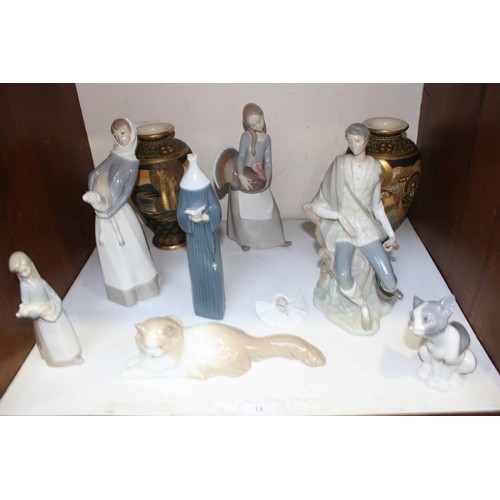 15 - SECTION 15.  Six Lladro porcelain figures including girl with turkey, girl with lamb, seated Shepher... 