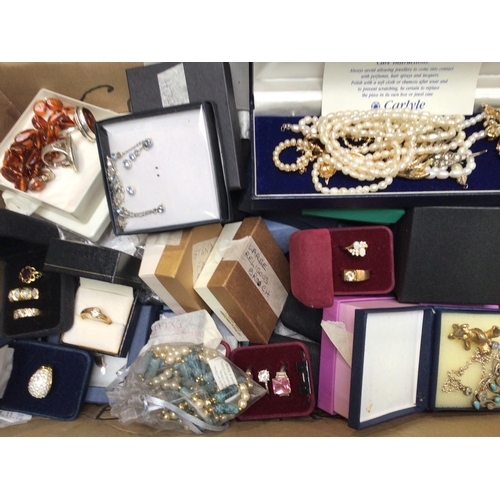 195 - A large quantity of costume jewellery including silver and amber ring, earrings and necklace, Rennie... 