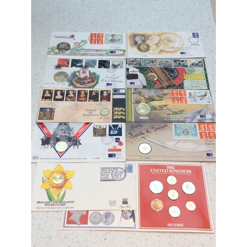 284 - Twelve Annual Royal Mail Special Stamps in slip-cases, a 1985-96 and collectors Pack 1984, and 9x FD... 