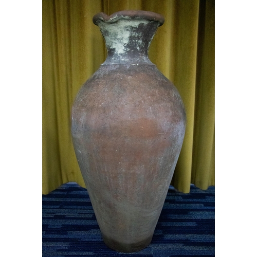 180C - A very large Grecian 'style' terracotta urn/jug of baluster form, with two pairs of pierced finger h... 