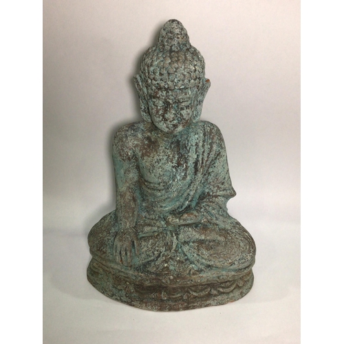 198A - A 'bronzed' terracotta garden ornament of Buddha Shakyamuni, seated in dhyanasana, with the right ha... 