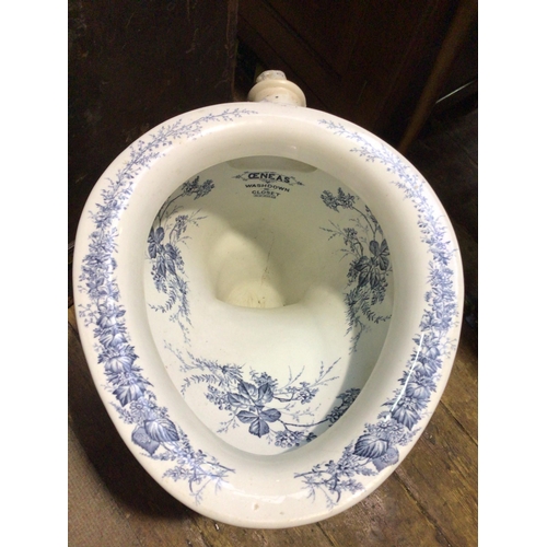 289A - A Victorian blue and white transfer printed pottery toilet, printed to the inside 'The Oeneas Washdo... 