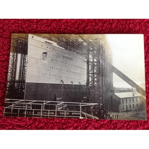 253 - Four real photographic postcards of the launching of the RMS Mauretania, the ocean liner which when ... 