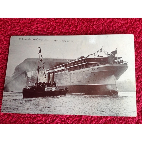 253 - Four real photographic postcards of the launching of the RMS Mauretania, the ocean liner which when ... 