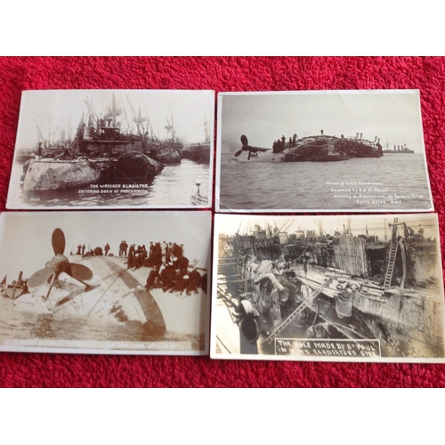 258 - Seventeen postcards of the ill-fated HMS Gladiator, the Portsmouth-based cruiser which collided with... 