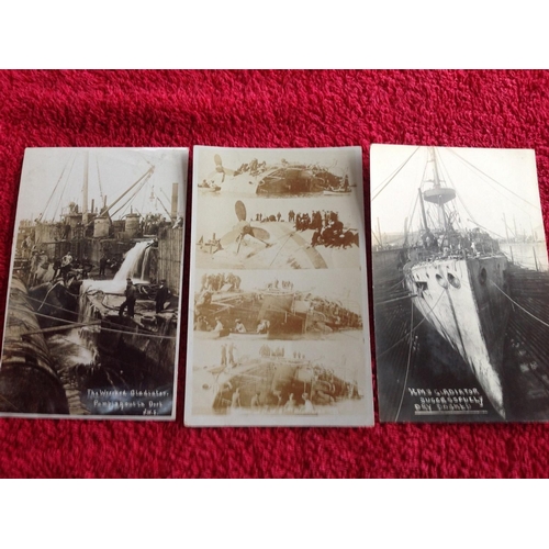 258 - Seventeen postcards of the ill-fated HMS Gladiator, the Portsmouth-based cruiser which collided with... 