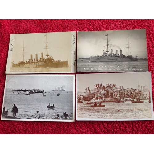 258 - Seventeen postcards of the ill-fated HMS Gladiator, the Portsmouth-based cruiser which collided with... 