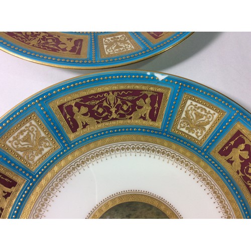 86 - A set of four 19th century Minton cabinet plates, the centres painted in polychrome enamels with che... 