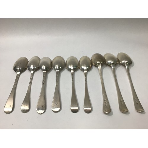 141 - Six Georgian 'Old English pattern' silver tablespoons, and three Georgian Hanovarian pattern tablesp... 