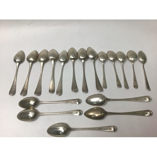 144 - A matched set of eight 19th century Old English pattern 'white metal' teaspoons, (one hallmarked, al... 